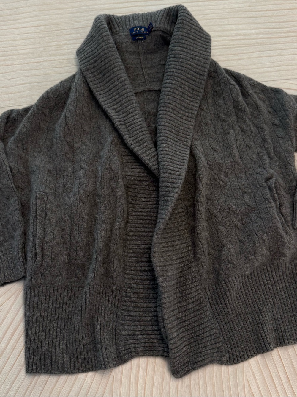 Polo by Ralph Lauren Charcoal Cable-Knit Shawl Collar 100% Cashmere Cardigan